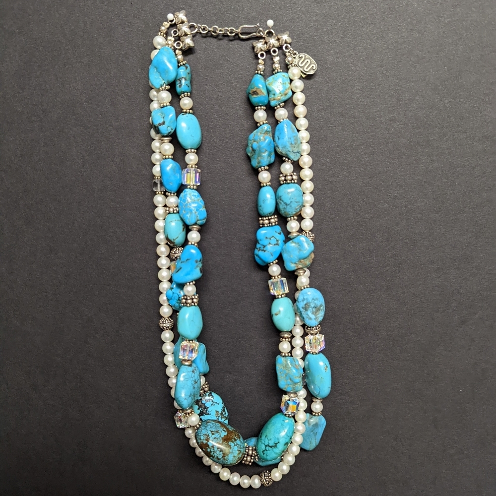 Paige Wallace Southwestern Sterling Silver Turquoise and Pearl Necklace